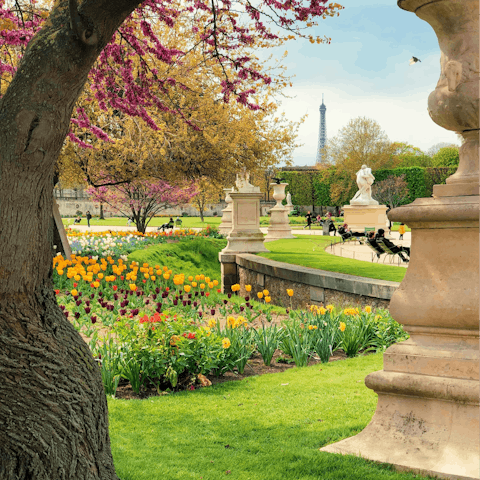 Stroll around Jardin des Tuileries, fifteen-minute walk away