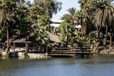 Enjoy fishing, camping, and serene waterside sunsets at Lake Cahuilla, about ten-minutes by car