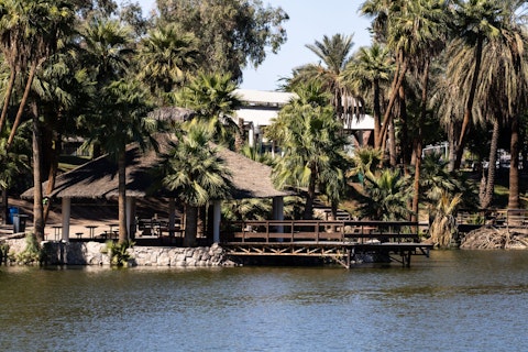 Enjoy fishing, camping, and serene waterside sunsets at Lake Cahuilla, about ten-minutes by car