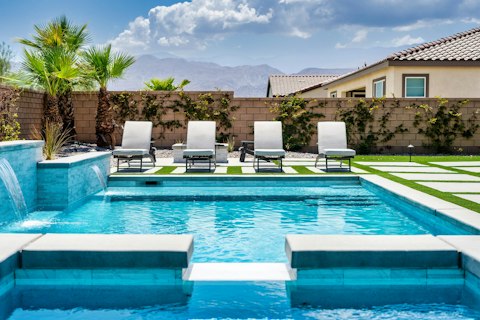 Cool off in the pool with mountain views behind
