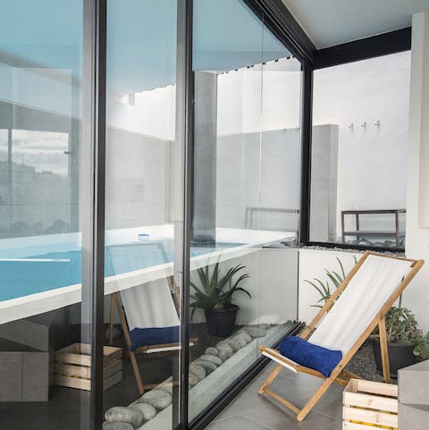 Go for a dip in the heated swimming pool