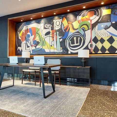 Take in the cool, modernist touches of the building's 1950s history