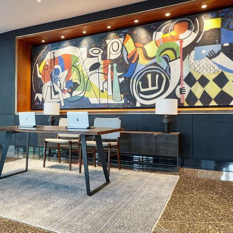 Take in the cool, modernist touches of the building's 1950s history