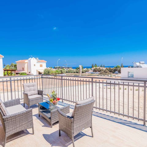 Sit out on the terrace and watch the sun setting over the Med