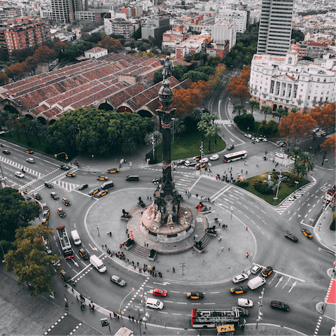 Wander fifteen minutes down Avenue del Paral-lel and finish at Monument a Colom