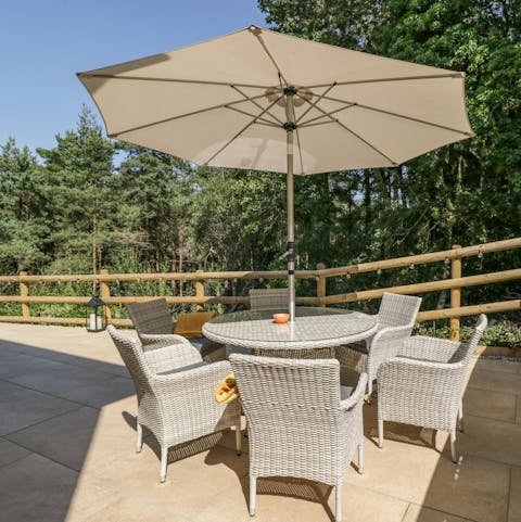 Take in the views of the pine forest from the terrace