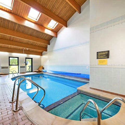Relax in the shared pool and hot tub room