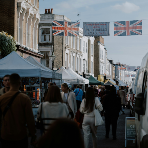 Stroll fifteen minutes to shop at Portobello Road Market