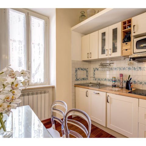 Cook up al dente pasta dishes in the provincial-style kitchen