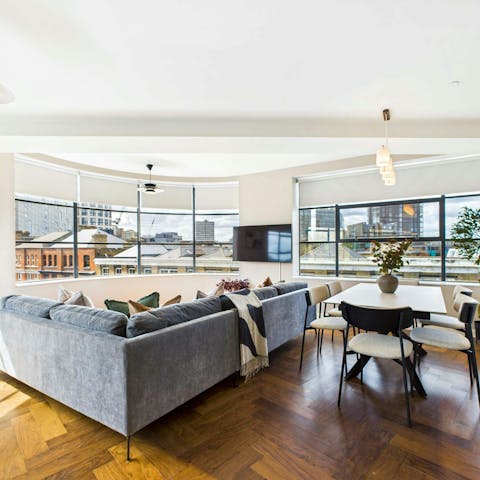 Admire city views through vast windows