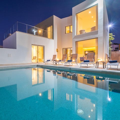 Swim under the stars in the pool, which can be heated for a fee