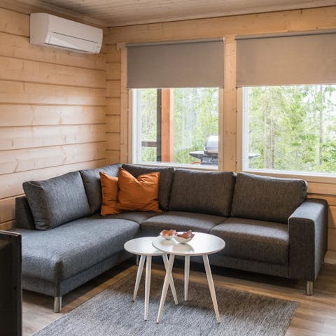 Stretch out in the living area following a day of discovering the local hiking trails