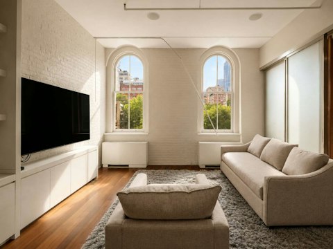 Watch a film with leafy views across downtown Manhattan
