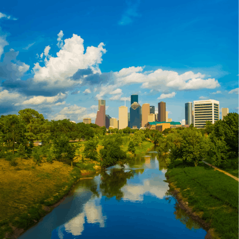 Take a picnic to Hermann Park, a sixteen-minute walk away
