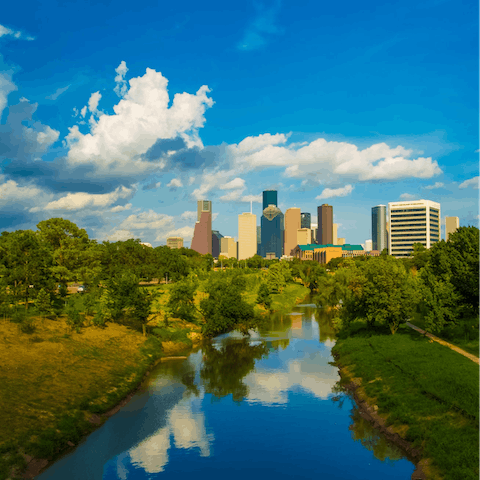 Take a picnic to Hermann Park, a sixteen-minute walk away