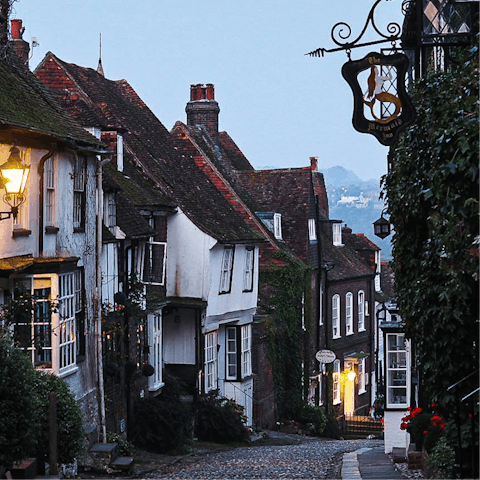 Explore Rye's charming cobbled streets, just two miles away