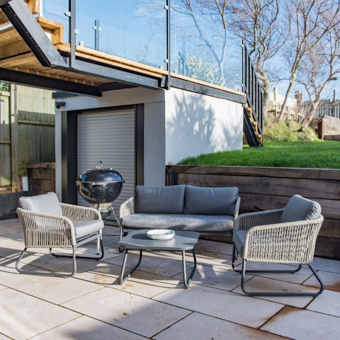 Enjoy home cooked pizzas straight from the pizza oven, on the large terrace