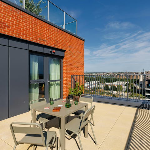 Sip your morning coffee on the private terrace with city views