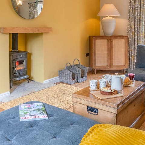 Snuggle up in front of the wood-burning stove on chilly evenings