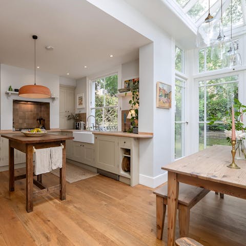 Cook family meals in the sky-lit kitchen