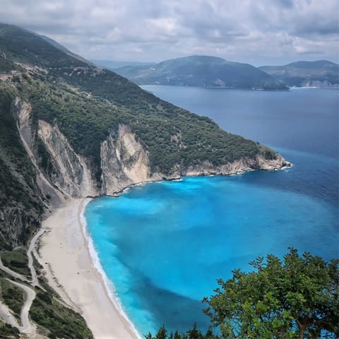 Explore Kefalonia's rugged coasts and shores – Kanali Beach is a ten-minute walk