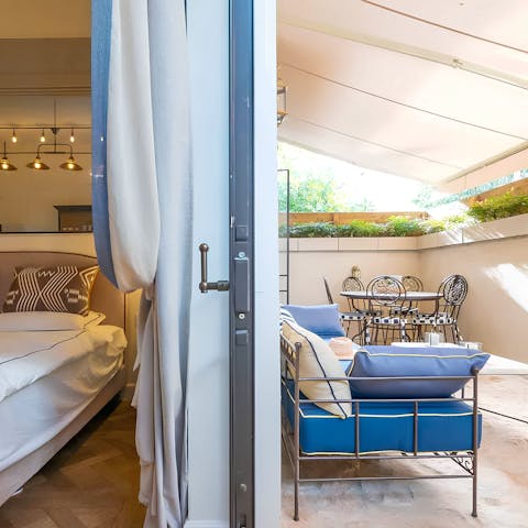 Slip from the bedroom to the terrace to enjoy your morning coffee