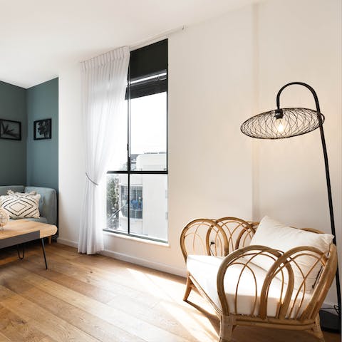 Curl up on the loveseat with a warm cup of coffee and a good book