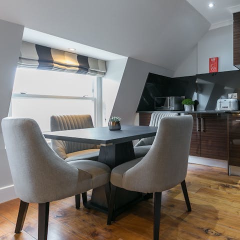 Sit down for a meal in the bright dining area