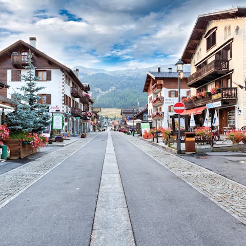 Wander through charming Livigno, less than a fifteen-minute stroll away