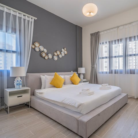 Wake up in the comfortable bedroom feeling rested and ready for another day of Dubai exploring
