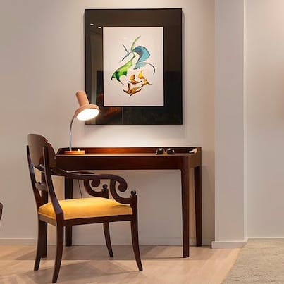 Get some work done at the sleek desk in the living area