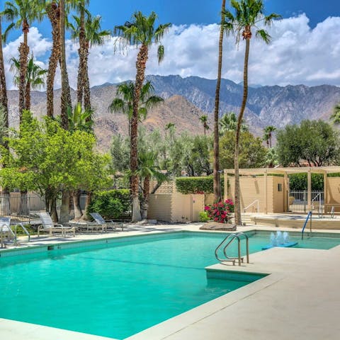 Make a splash in the shared swimming pool with spectacular mountain views