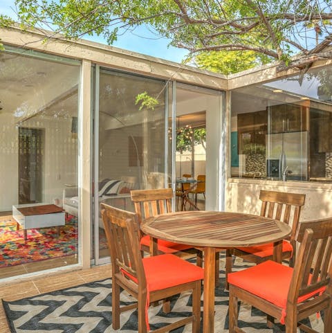 Enjoy alfresco dinners in the warm West Coast air