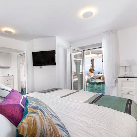 Step straight out of your bed and onto the gorgeous green marble terrace