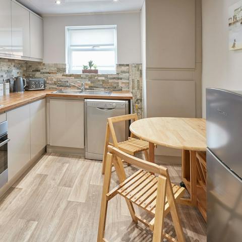 Tuck into a delicious full English breakfast on your convertible dining set