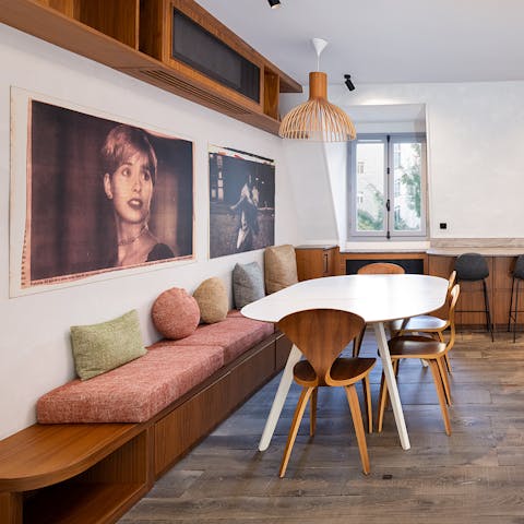 Host friends and family in the light and airy dining area
