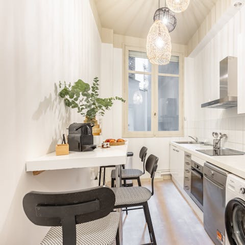 Start your day with coffee and croissants in the kitchen