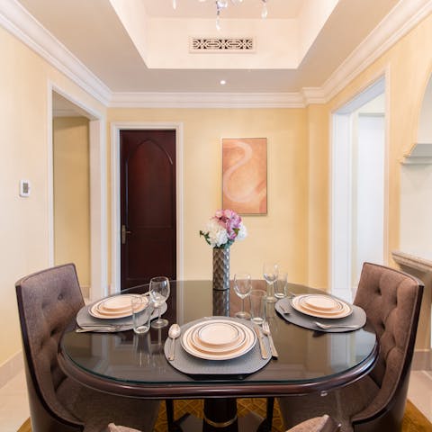 Serve up some local delicacies at the luxurious dining area