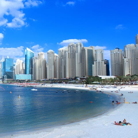 Find a sandy spot along happening JBR Beach, just a short taxi drive away