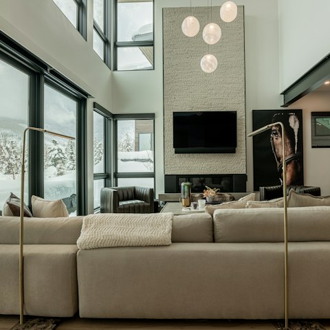 Stretch out on the sofa after a long day on the mountain