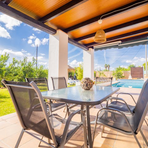 Set up for long, lazy lunches on the shaded terrace