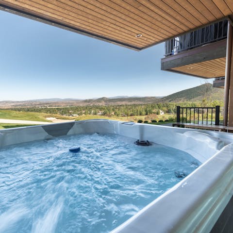 Hop in the hot tub after a busy day on the slopes or trails