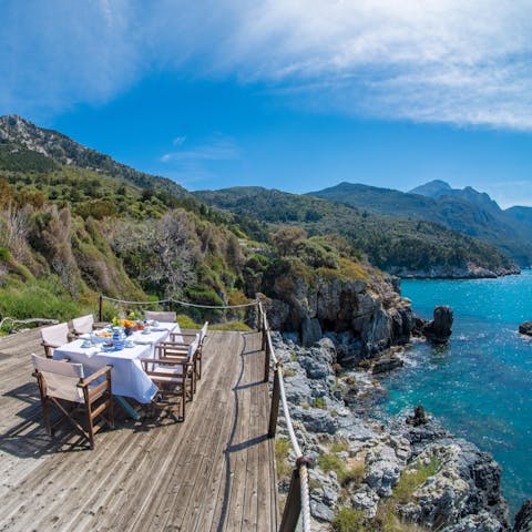 Dine alongside stunning views of the big blue