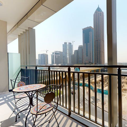 Admire the city view from the balcony