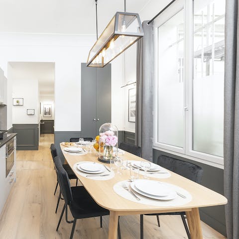 Enjoy fresh coffee and croissants at the dining table each morning