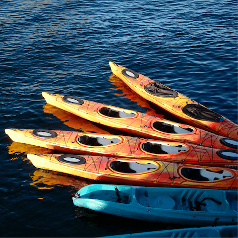 Book a guided kayak tour to explore the nearby islands