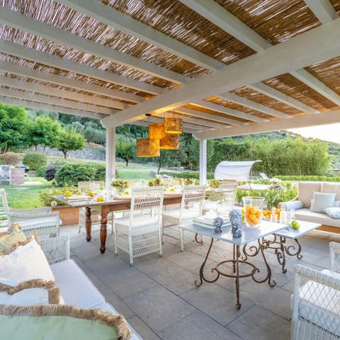 Enjoy group meals in the outdoor lounge area