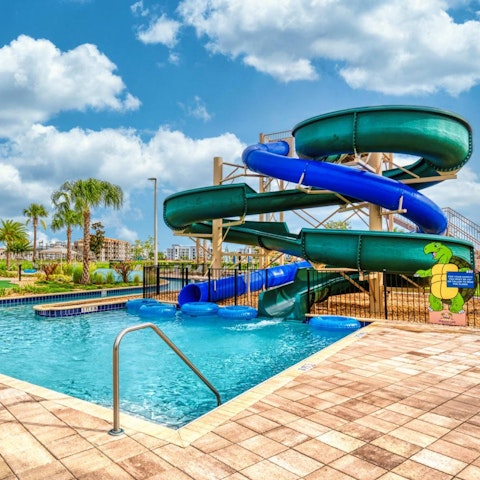 Stay on a family-friendly resort, boasting water slides and a lazy river