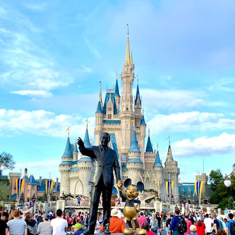 Plan your trips to Walt Disney World, a ten-minute drive away