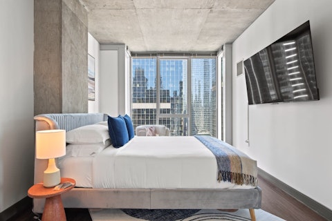 Watch the Chicago skyline shift through floor-to-ceiling windows